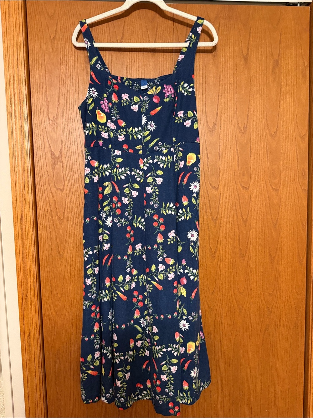 Old Navy Navy Floral & Fruit Midi Dress